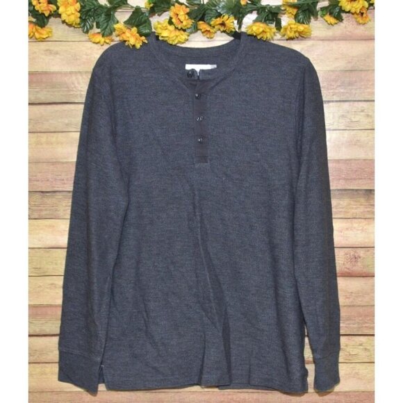 Goodfellow Men's M Standard Dark Gray Pullover Henley Sweater 1/4 Button Up Warm - Picture 1 of 7